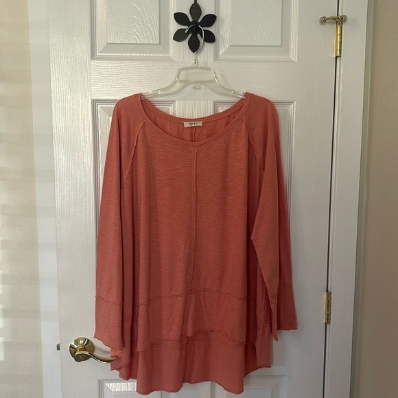 Style & Co Bateau Neck, raglan sleeves, ragged-edged LS Hi Lo hem Tee 2X - Picture 1 of 11